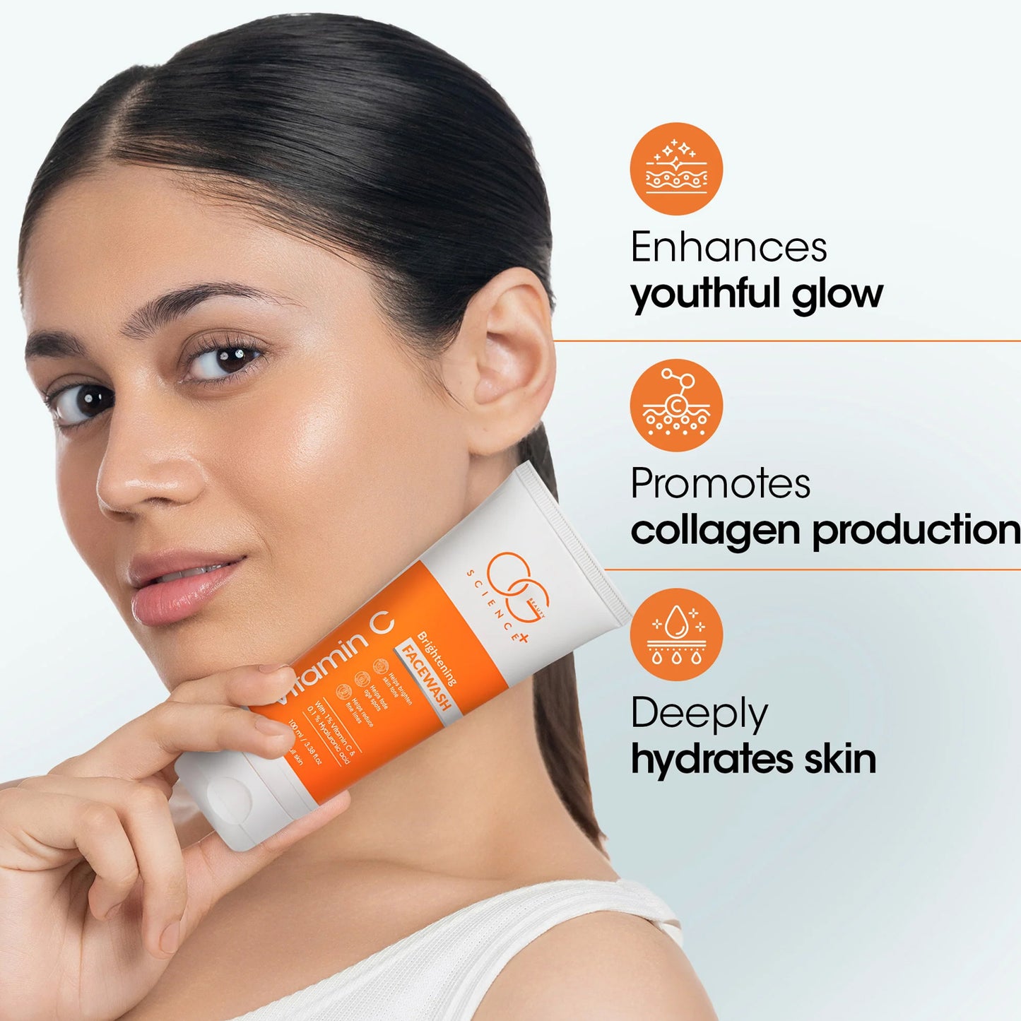 OG Beauty Vitamin C Brightening Facewash with Hyaluronic Acid – Deep Cleansing, Skin Brightening, Age Spot Reduction & Hydration – 100 ML Tube