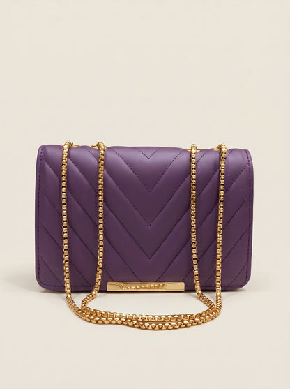 Royal Orchid Quilted Chain Sling Bag for Women | Luxury Purple Shoulder Handbag with Gold Chain Strap