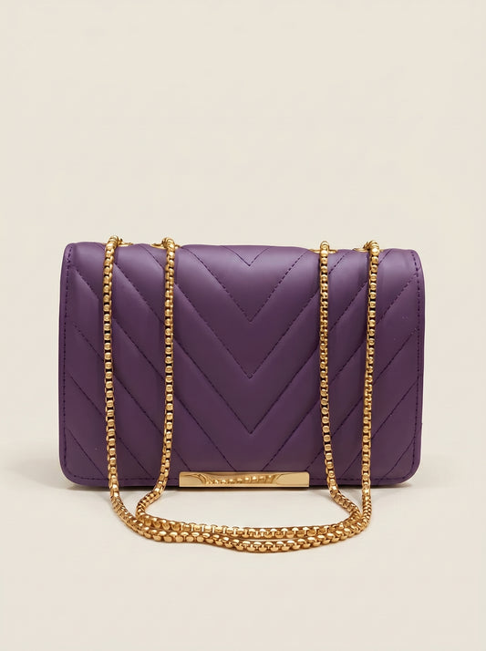 Royal Orchid Quilted Chain Sling Bag for Women | Luxury Purple Shoulder Handbag with Gold Chain Strap