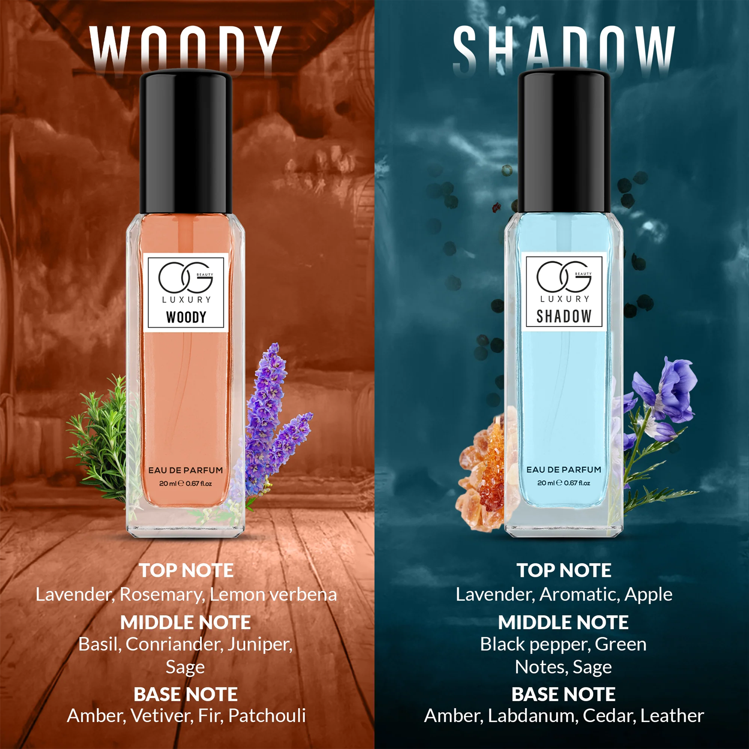 OG Beauty Luxury Perfume Gift Set – 4 Pc Eau De Parfum Collection (20 ML Each) – Shadow, Smokey, Gallant & Woody – Long Lasting Fragrance for Men & Women