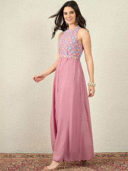 Embroidered Halter Neck Jumpsuit for Women | Sleeveless Polyester Casual Wear