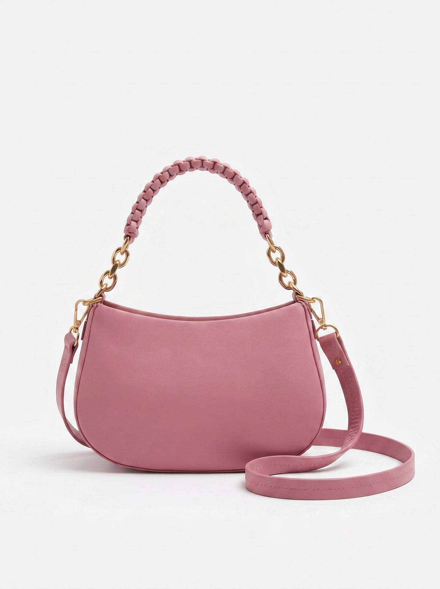 Blush Petal Chic Crescent Sling Bag for Women | Elegant Pink Shoulder Handbag with Chain Handle
