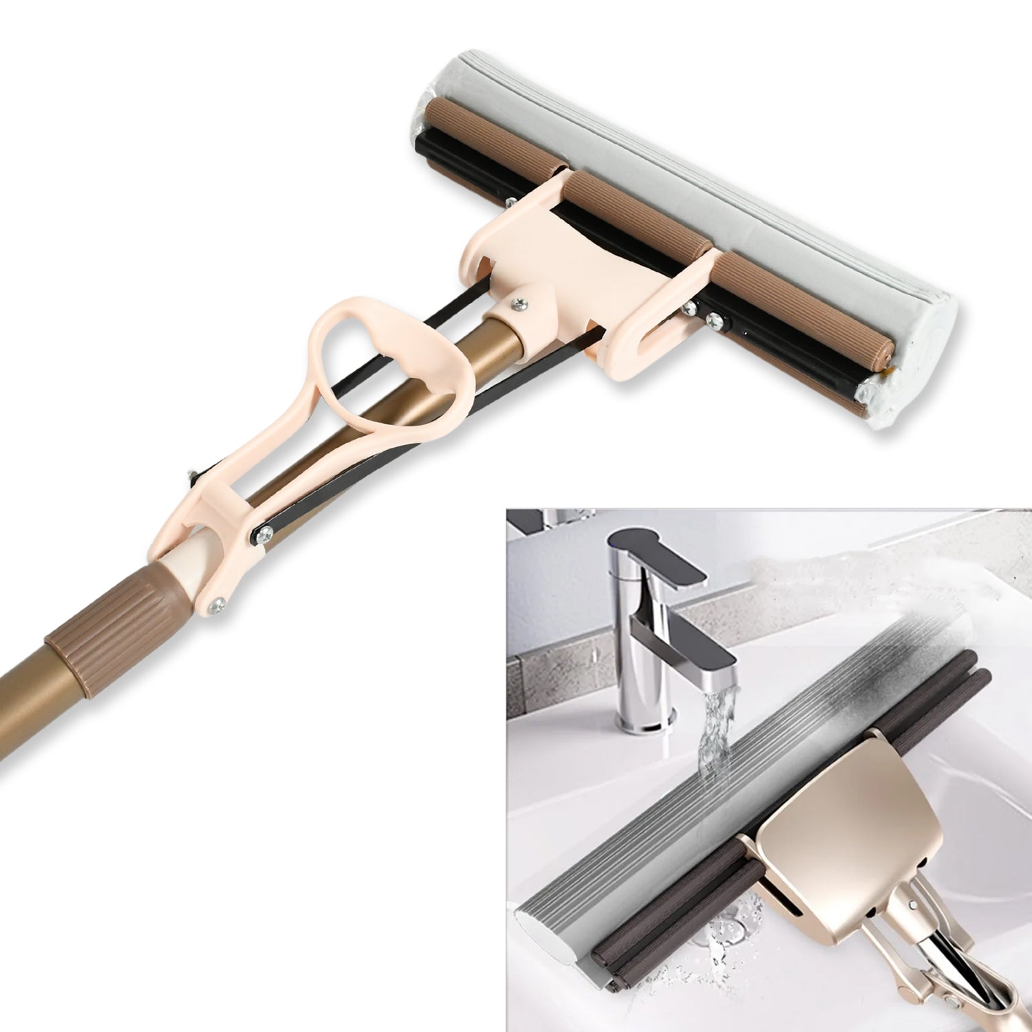 Super Absorbent Sponge Mop – Self-Cleaning Miracle Mop with Stainless Steel Handle for Floor Cleaning