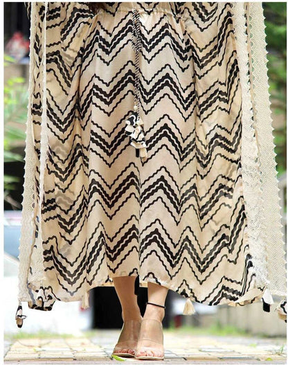 Beige Black Chevron Kaftan Dress