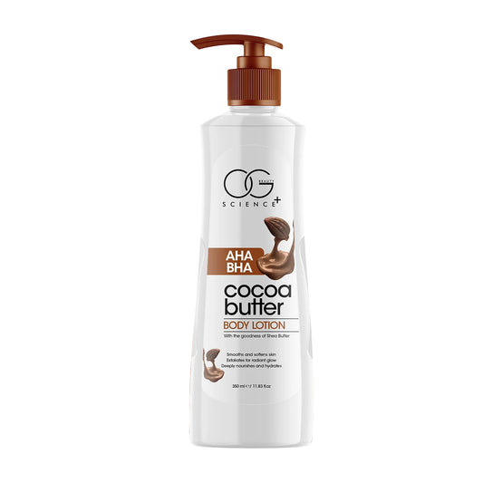OG Beauty Science+ Cocoa Butter Body Lotion with AHA & BHA – Shea Butter Enriched Advanced Skin Care Formula for Deep Moisturization, Exfoliation, and Radiant Glow – 350 ML Pump Bottle