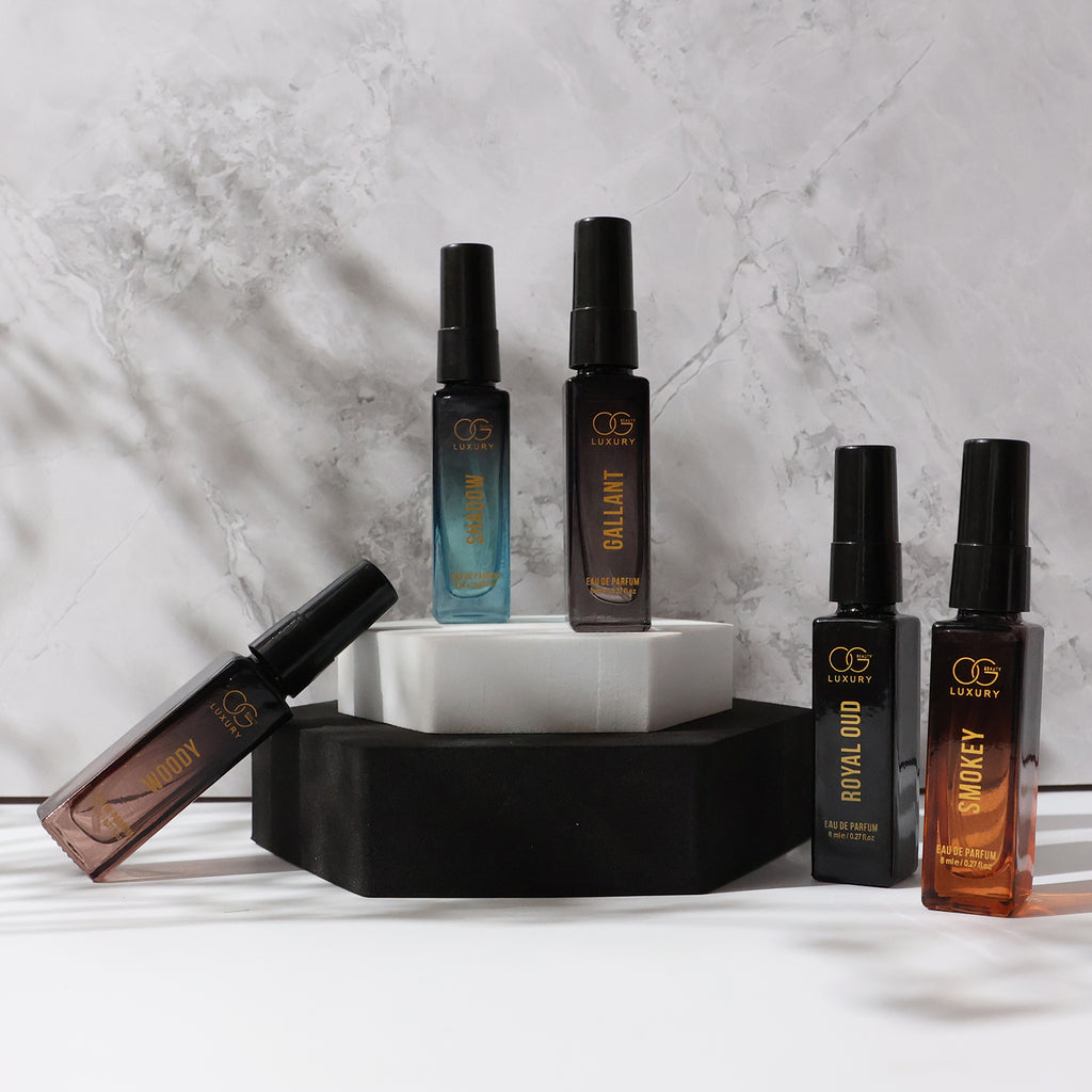 OG Luxury Perfume Combo Pack – Set of 5 Premium Eau de Parfum for Men (Gallant, Woody, Shadow, Smokey, Royal Oud) – Long Lasting Modern Signature Fragrances with Bold, Woody, Smoky & Oriental Notes – Travel-Friendly 8 ML Each (5 Pc, Total 40 ML)