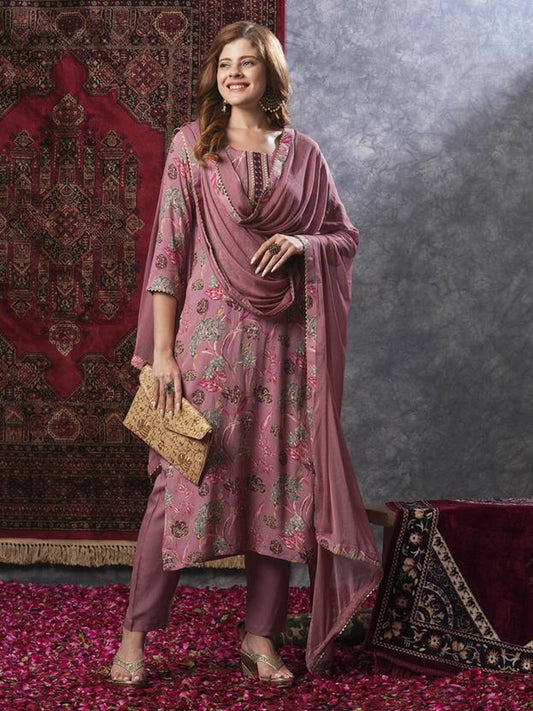 Fashion New Festival and Stylish Rayon Peach Kurta Set With Dupatta