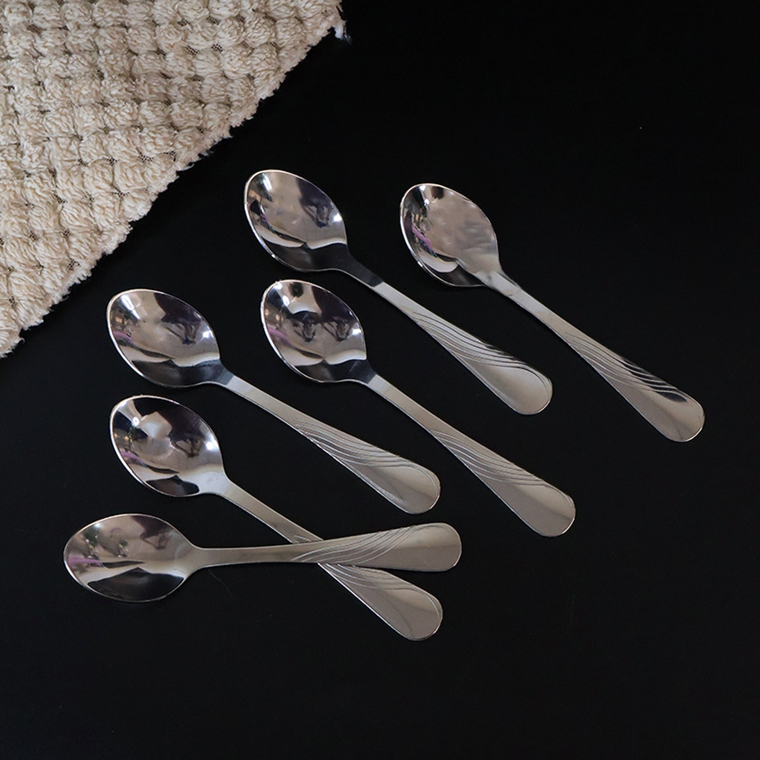 Supermom Diamond Stainless Steel Spoon Set – 6 Pcs Heavy Duty Table Spoons for Home, Hotels & Restaurants – Elegant Cutlery Dining Utensils
