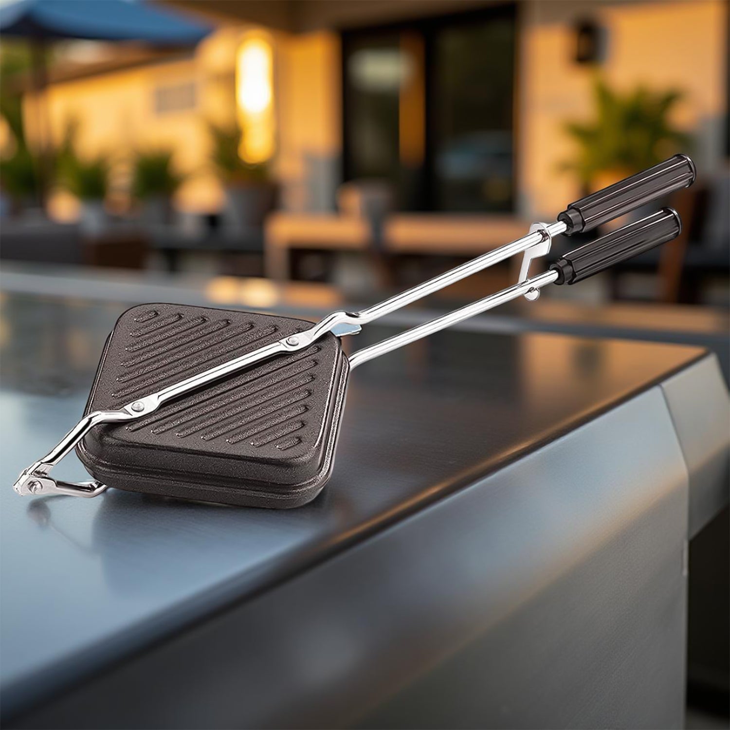 Apex Heavy Gauge Aluminium Grill Sandwich Toaster with Superior Non-Stick Double Coating – Gas Stove Compatible Manual Toaster with Long Bakelite Handle – Makes Crisp &amp; Tasty Grilled Sandwiches Easily at Home