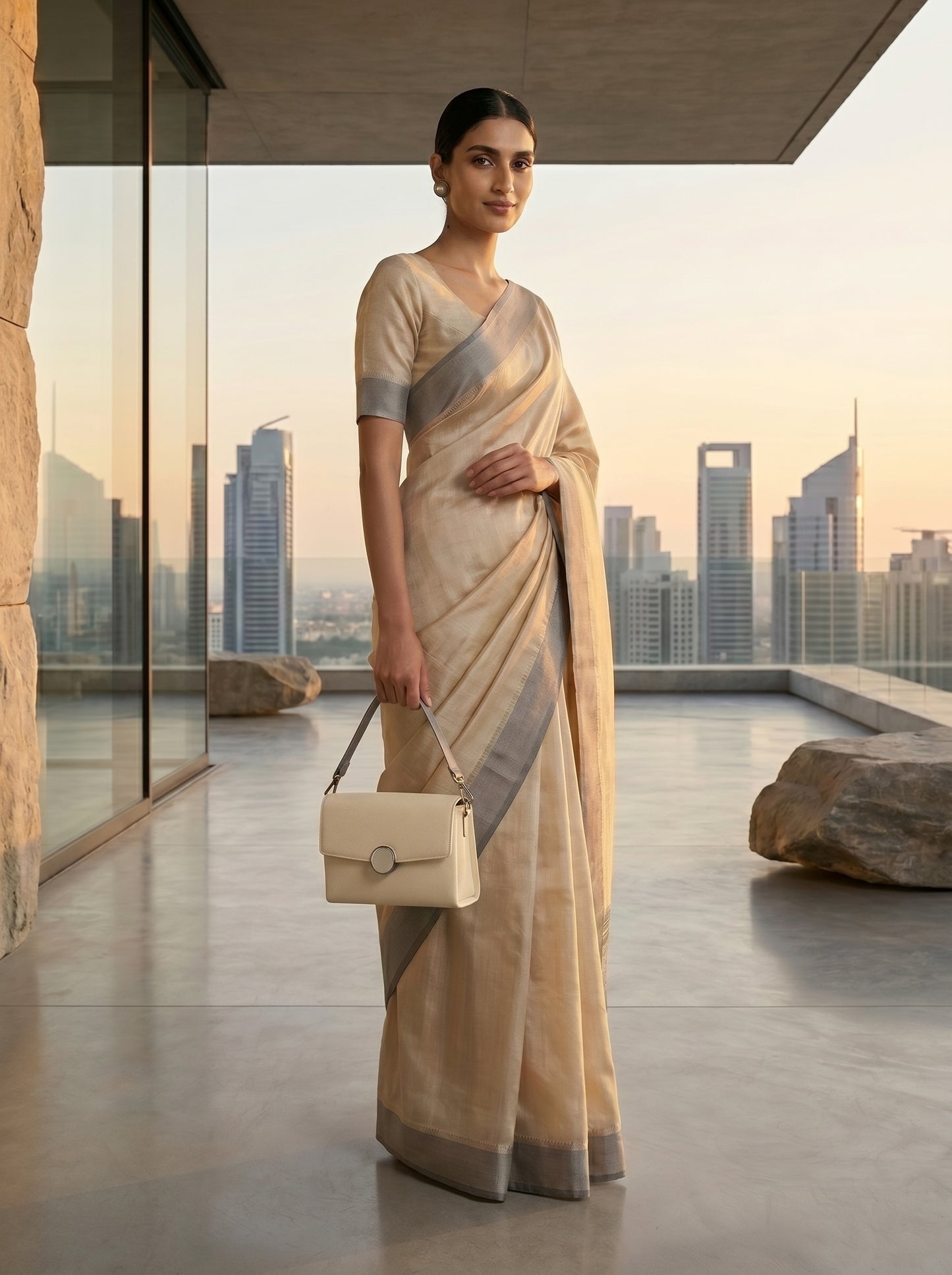 Ivory Aura Elegant Sling Clutch Bag for Women | Premium Cream Party Handbag with Metallic Clasp