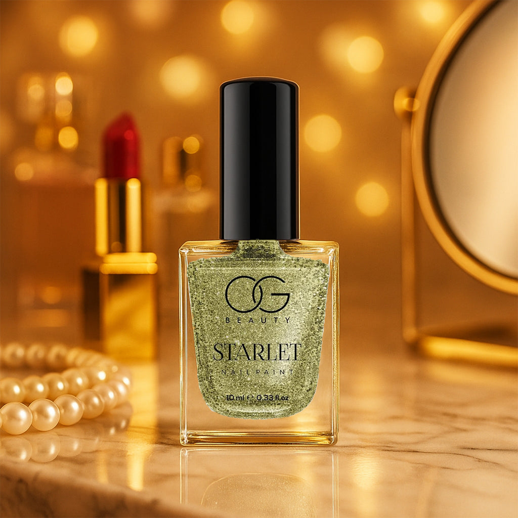 OG Beauty Sunshine Gold Starlet Glitter Nail Paint 10 ML – Long-Lasting, Quick-Dry, Sparkling Glitter Finish for Party & Festive Nails