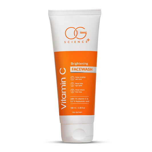 OG Beauty Vitamin C Brightening Facewash with Hyaluronic Acid – Deep Cleansing, Skin Brightening, Age Spot Reduction & Hydration – 100 ML Tube