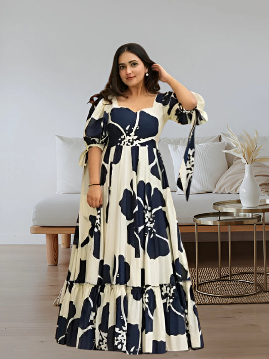 Floral Printed Tie-Ups Detail Maxi Dress – Elegant Everyday Style