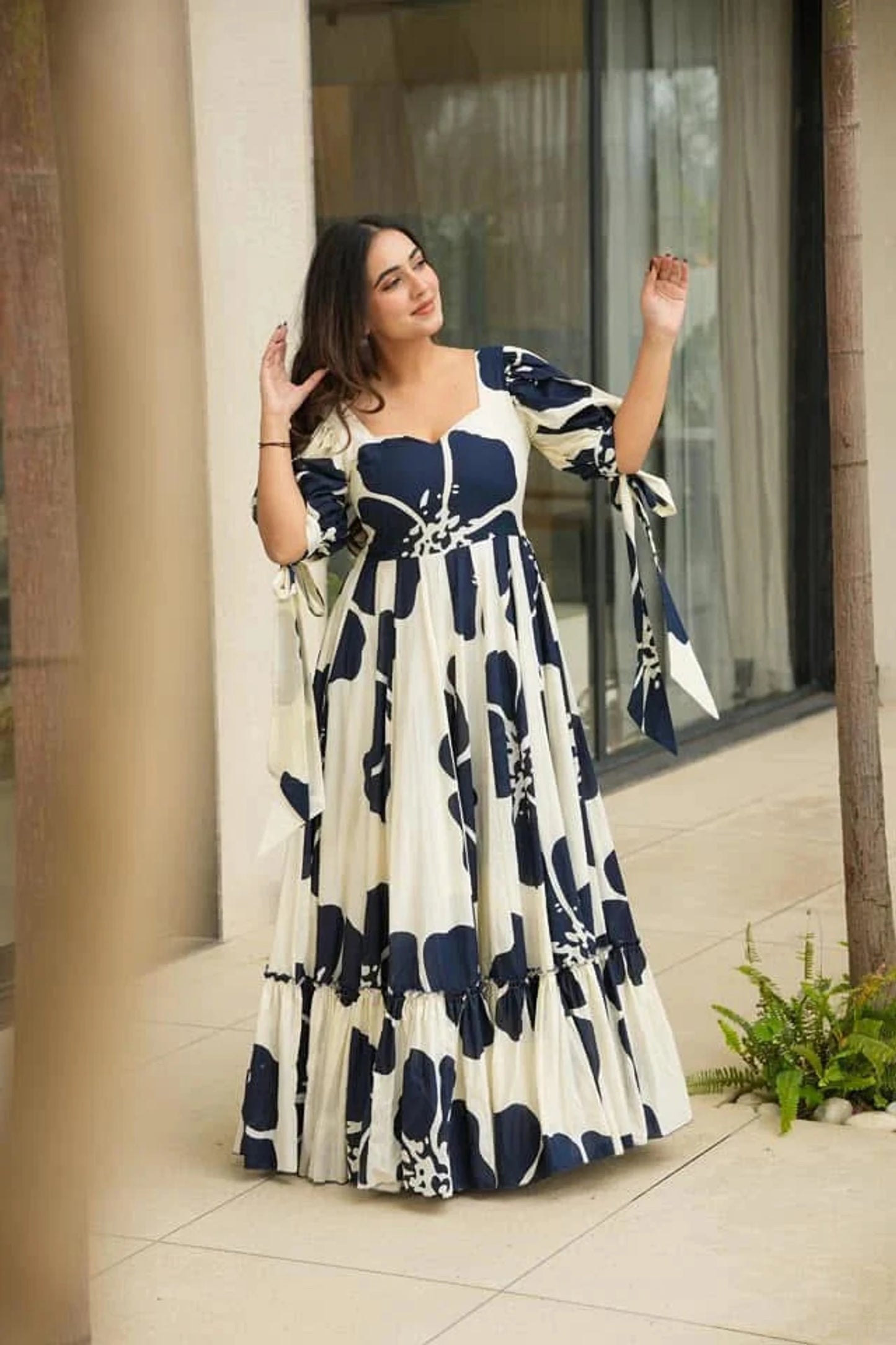Floral Printed Tie-Ups Detail Maxi Dress – Elegant Everyday Style