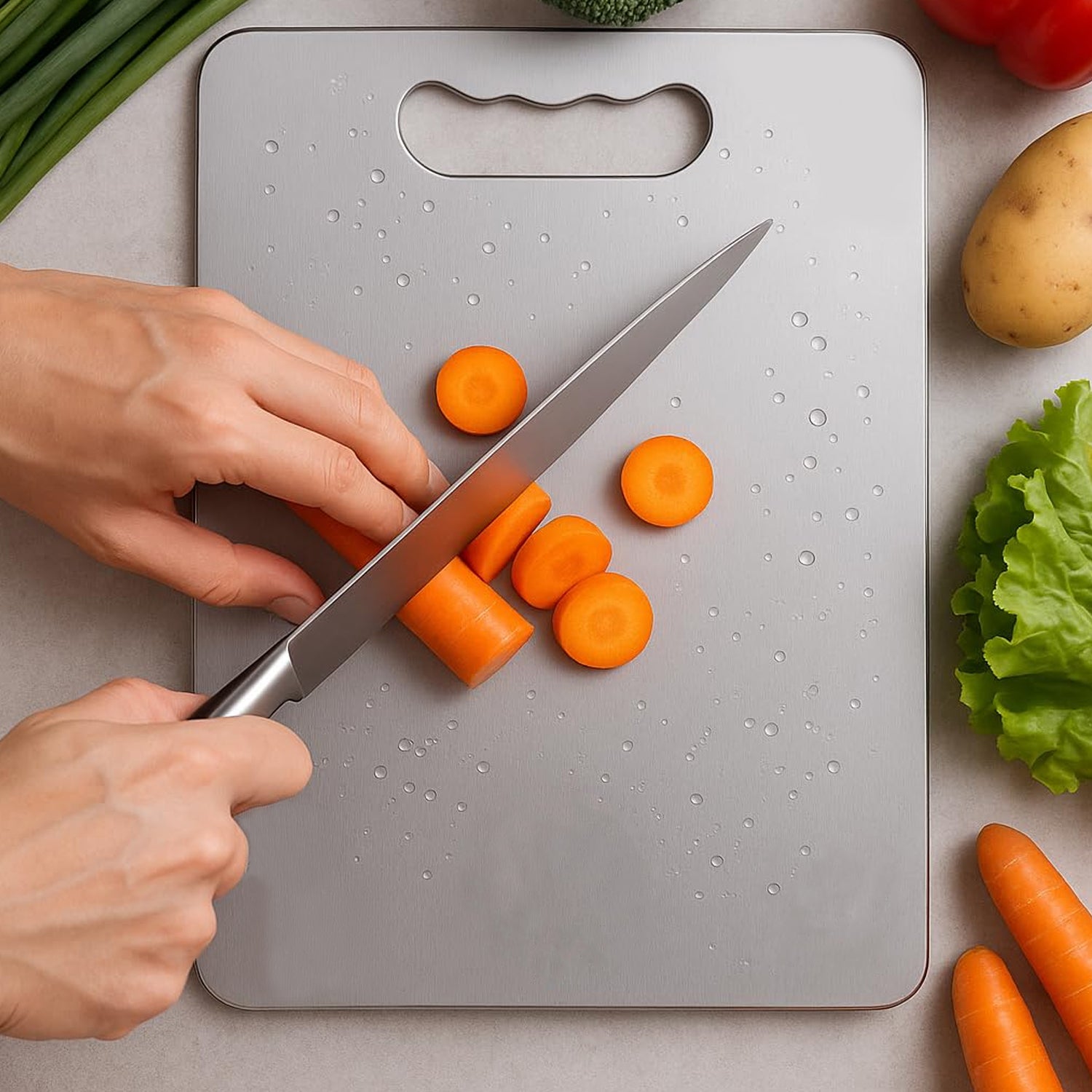 Supermom Medium Stello Stainless Steel Chopping Board – Durable, Hygienic & Knife-Friendly (228 x 330 mm, 1.5mm Thick)