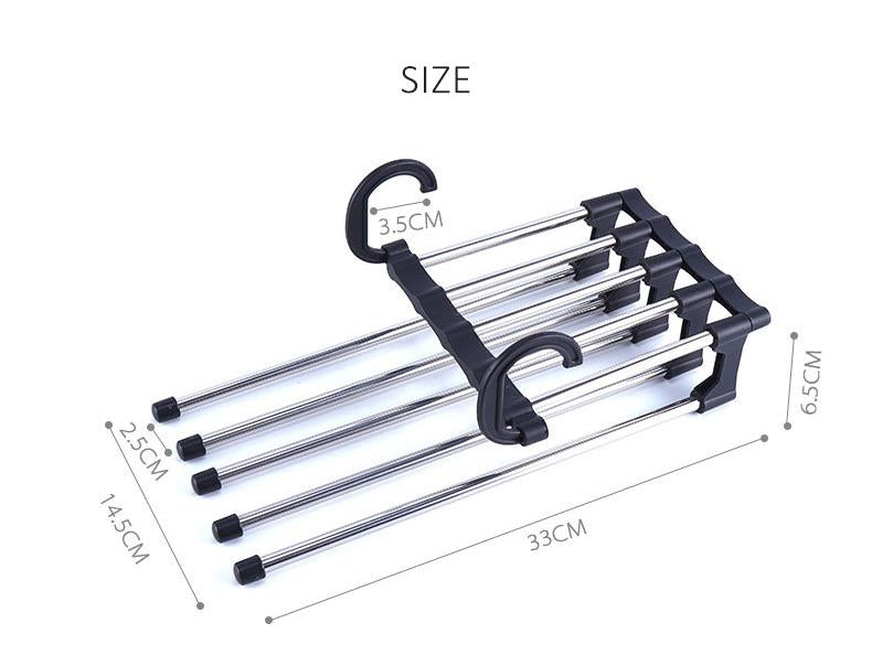 Adjustable 5-in-1 Trouser & Pants Hanger Organizer – Space-Saving Stainless Steel Multi-Layer Closet Hanger
