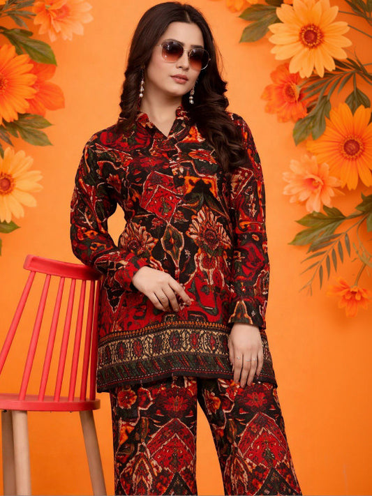 BYMNVYR Women Printed Tunic with Palazzos
