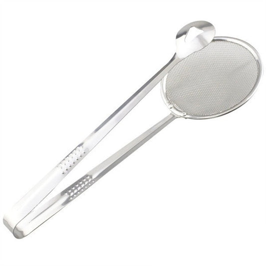 2in1 Stainless Steel Filter Spoon With Clip Food Kitchen Oil-frying Multi-functional