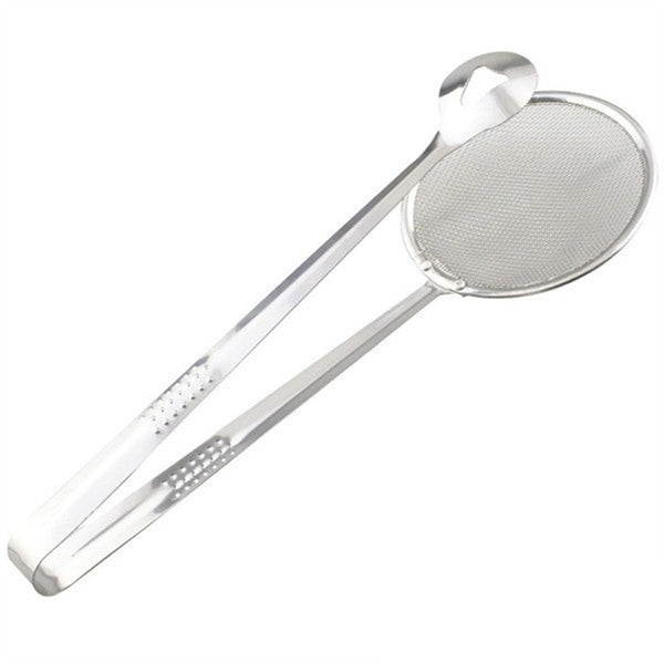 2in1 Stainless Steel Filter Spoon With Clip Food Kitchen Oil-frying Multi-functional