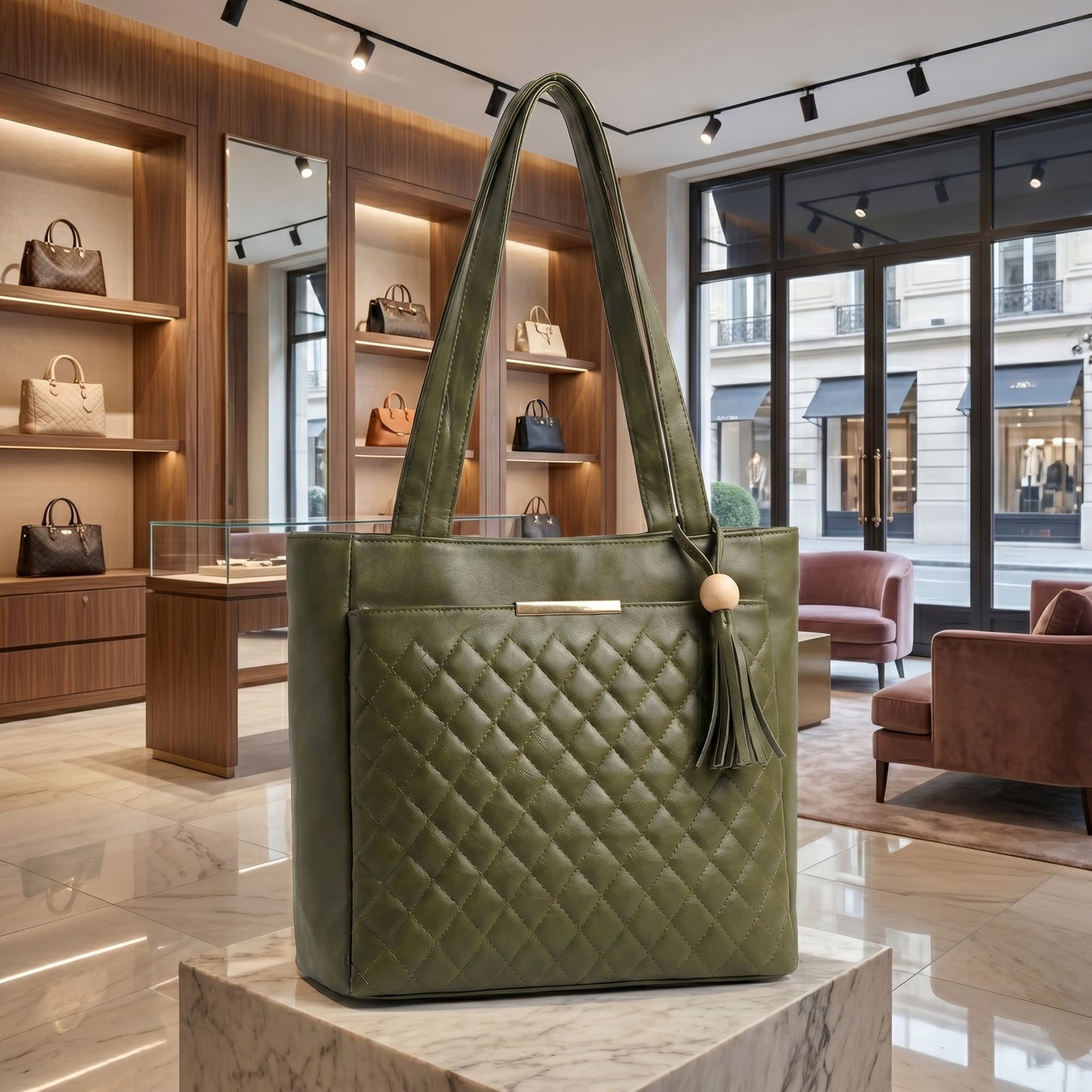 Olive Grace Quilted Tote Bag