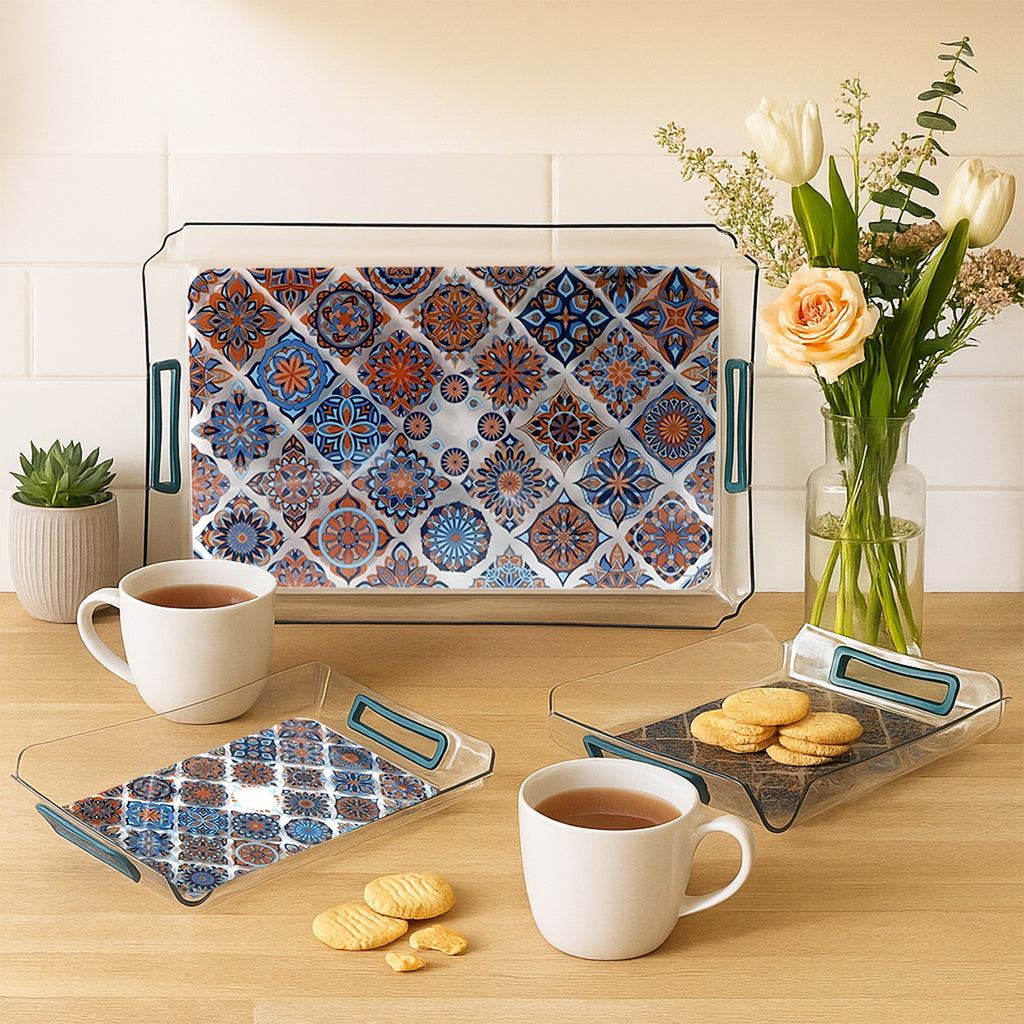 Supermom 3-Piece Multipurpose Serving Tray Set with Easy-Grip Handles – Nesting Trays for Tea, Snacks, Breakfast &amp; Party Serving