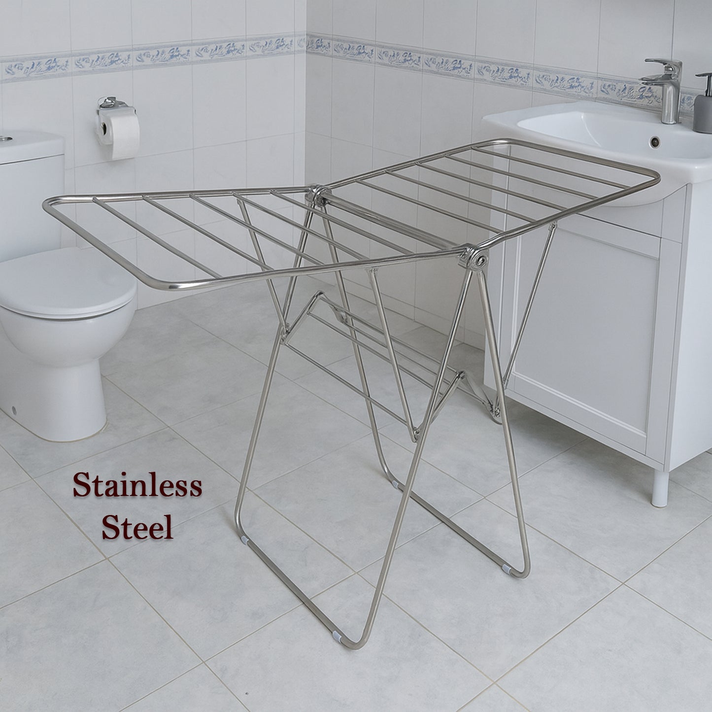 Stainless Steel Heavy Duty Foldable Cloth Drying Stand (1 Pc)