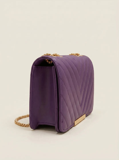 Royal Orchid Quilted Chain Sling Bag for Women | Luxury Purple Shoulder Handbag with Gold Chain Strap