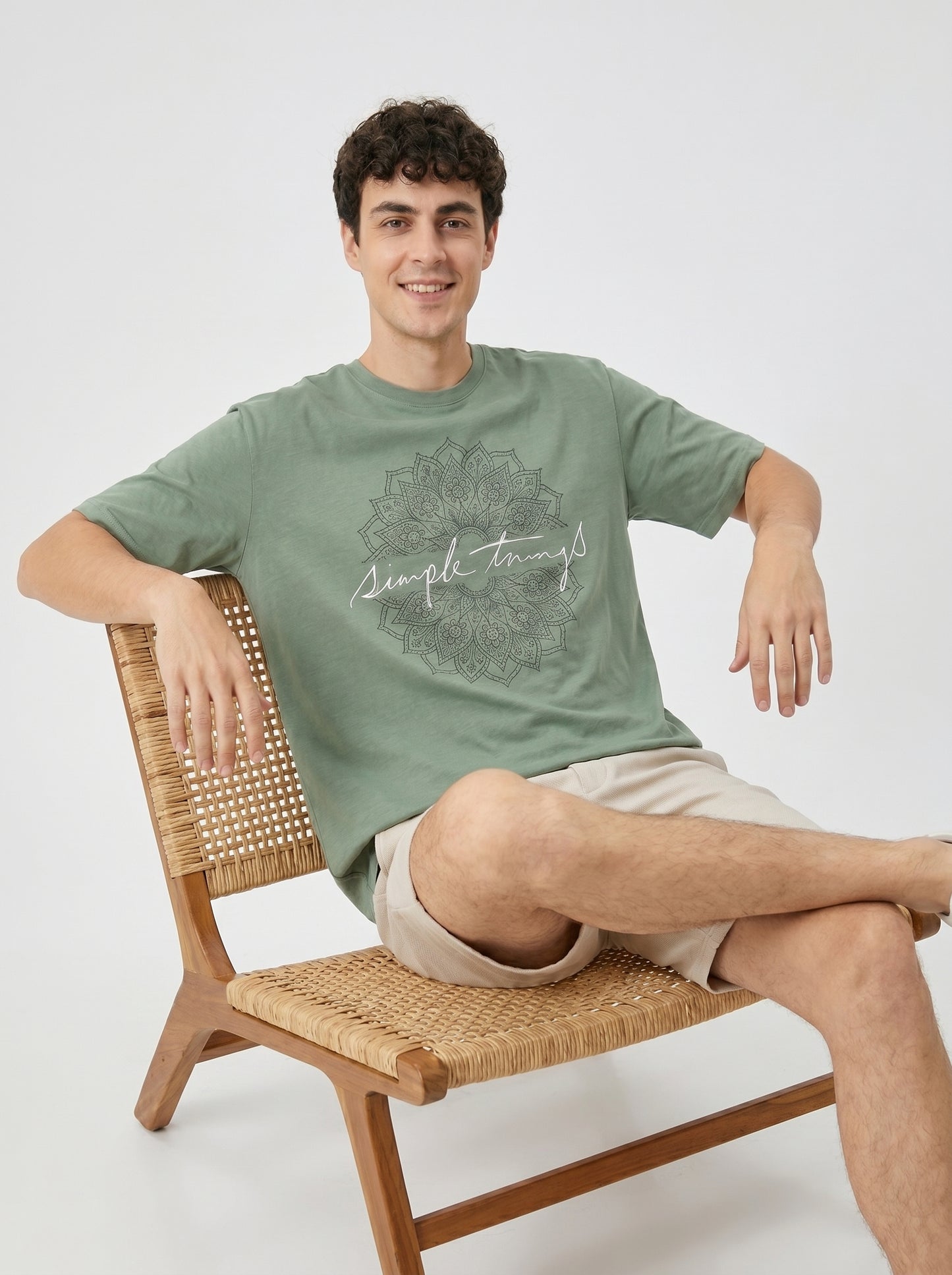 Mens Half Sleeve Oversized Cotton Blend Crew Neck Tshirt - Olive