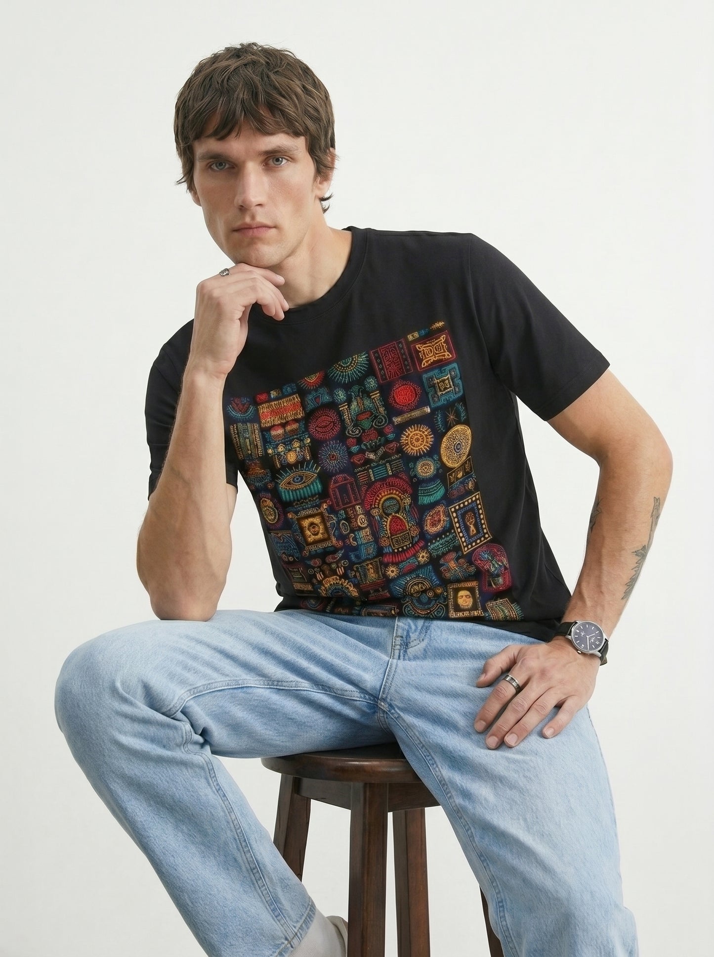 Unisex Standard Crew Aztec-inspired geometric patterns T-Shirt