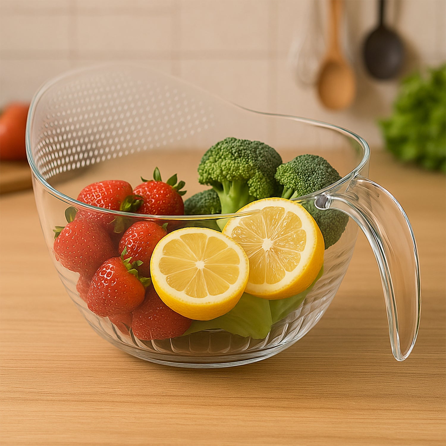 Multipurpose Transparent Plastic Bowl  Basket With Handle (1 Pc)