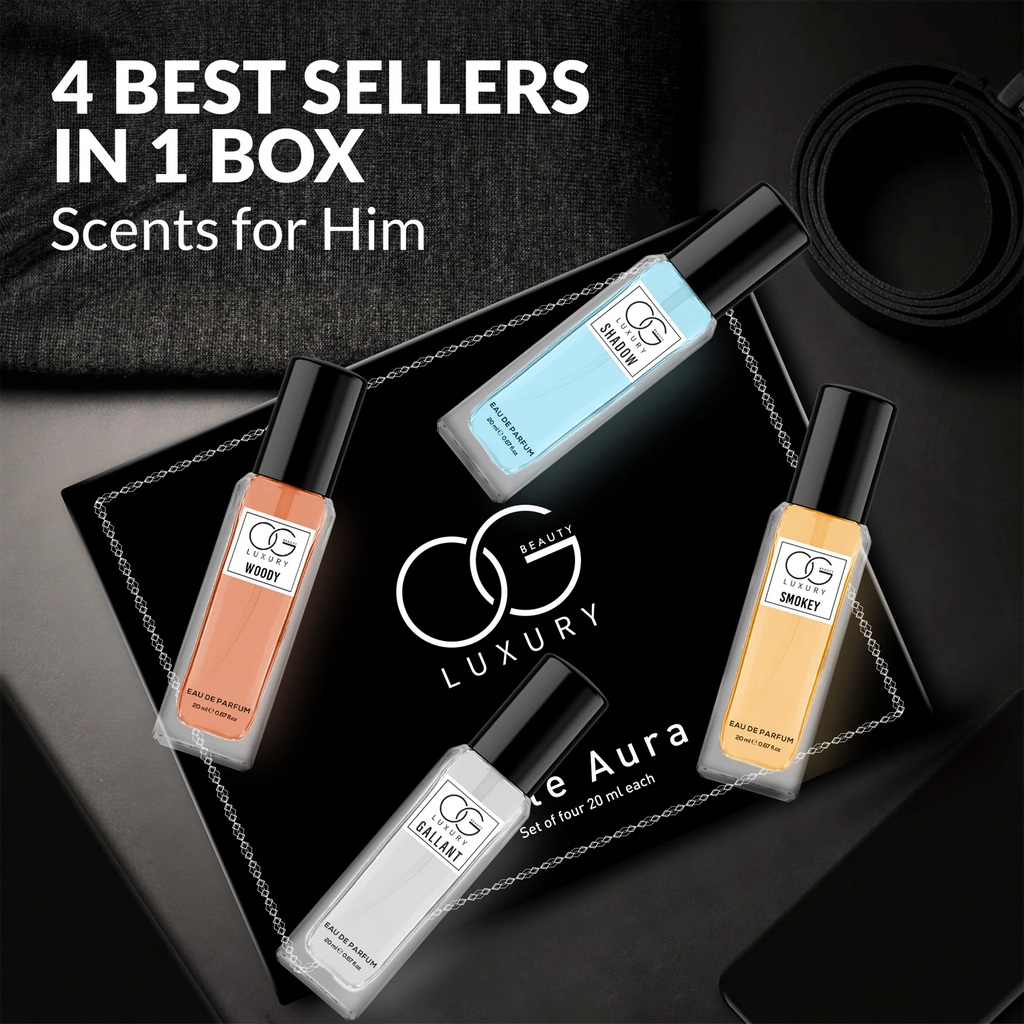 OG Beauty Luxury Perfume Gift Set – 4 Pc Eau De Parfum Collection (20 ML Each) – Shadow, Smokey, Gallant & Woody – Long Lasting Fragrance for Men & Women