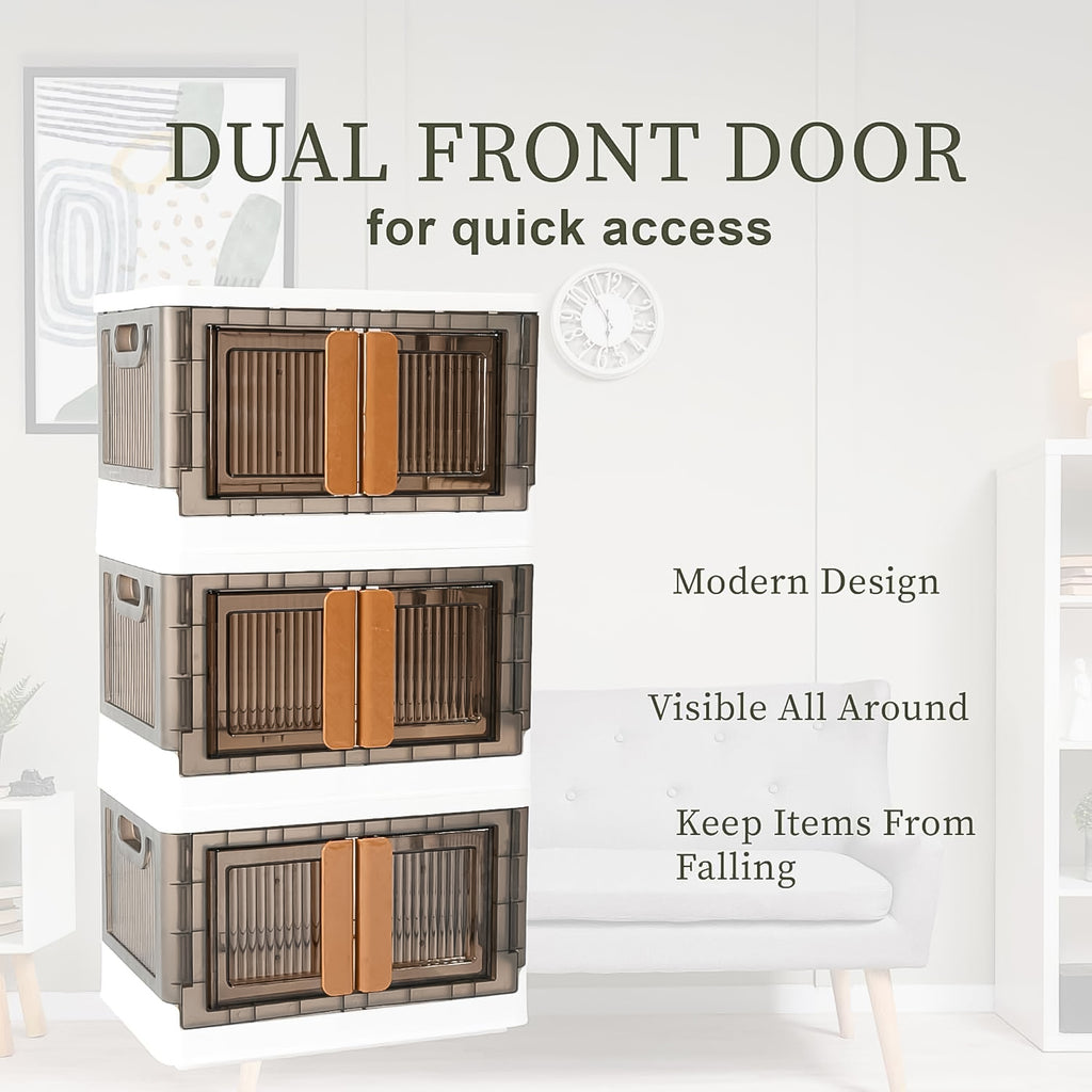 Plastic Folding Wardrobe Storage Organizer with Wheels – 1 Layer, Double Door, Collapsible Design (1 Pc)