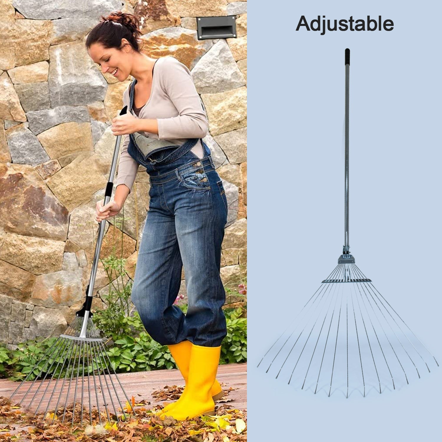 Adjustable Garden Rake 115–152 CM – Stainless Steel Telescopic Leaf Rake with Long Handle for Lawn & Yard Clean Up (MOQ: 12 pcs)