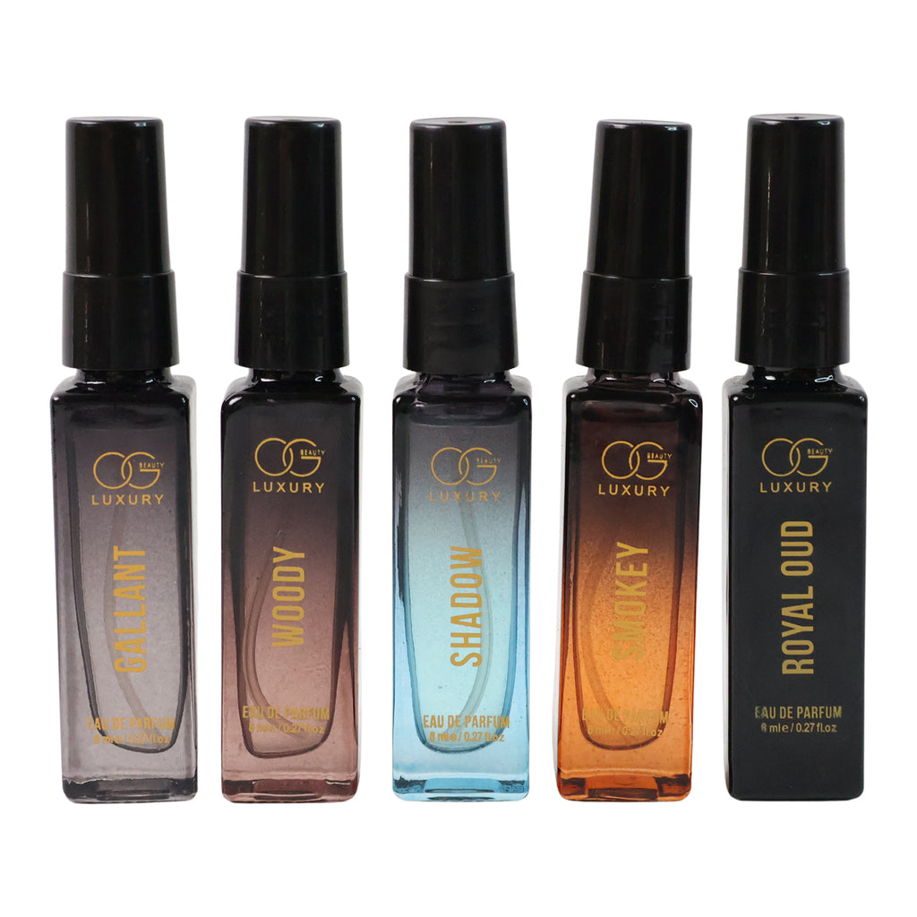 OG Luxury Perfume Combo Pack – Set of 5 Premium Eau de Parfum for Men (Gallant, Woody, Shadow, Smokey, Royal Oud) – Long Lasting Modern Signature Fragrances with Bold, Woody, Smoky & Oriental Notes – Travel-Friendly 8 ML Each (5 Pc, Total 40 ML)