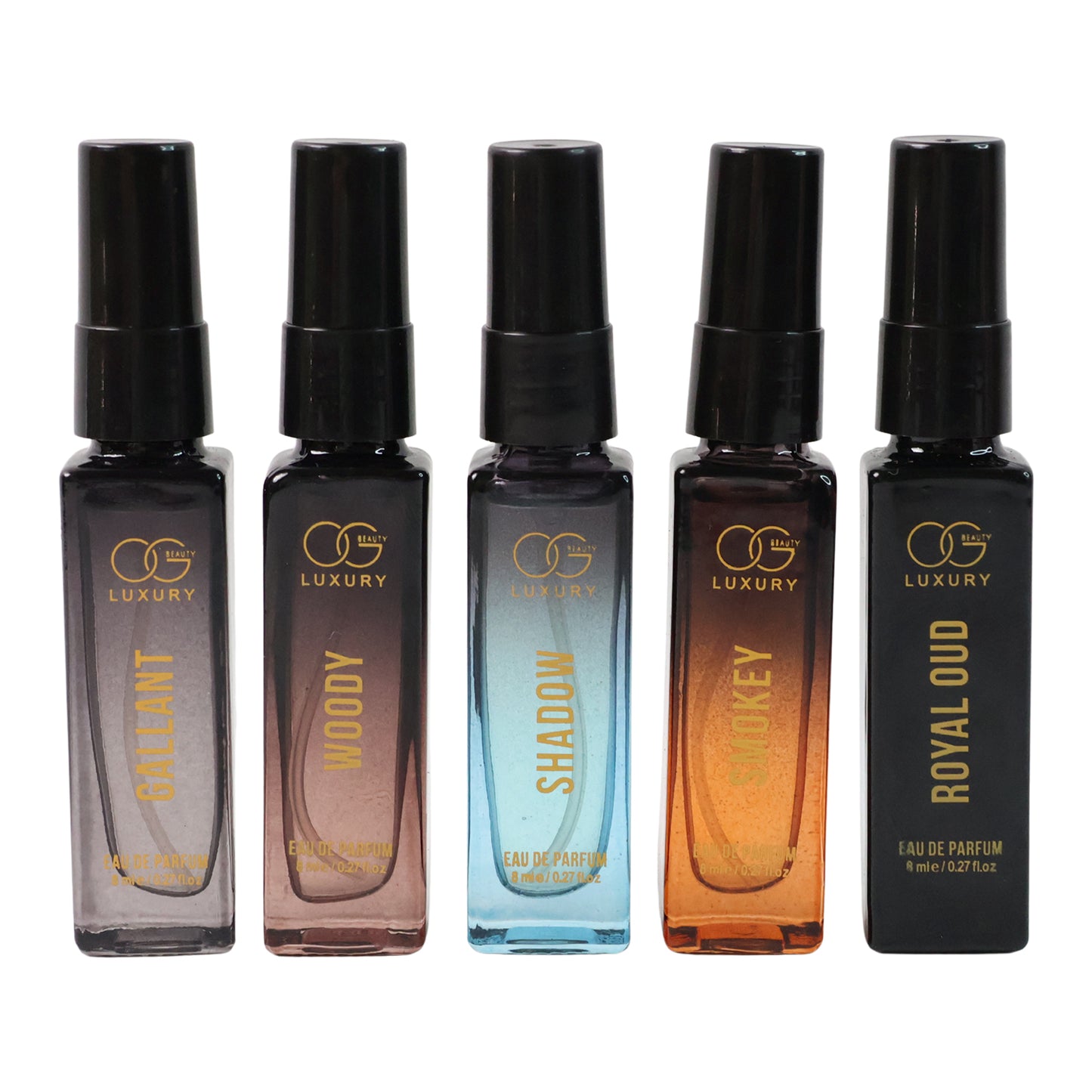 OG Luxury Perfume Combo Pack – Set of 5 Premium Eau de Parfum for Men (Gallant, Woody, Shadow, Smokey, Royal Oud) – Long Lasting Modern Signature Fragrances with Bold, Woody, Smoky & Oriental Notes – Travel-Friendly 8 ML Each (5 Pc, Total 40 ML)