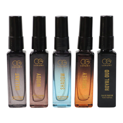 OG Luxury Perfume Combo Pack – Set of 5 Premium Eau de Parfum for Men (Gallant, Woody, Shadow, Smokey, Royal Oud) – Long Lasting Modern Signature Fragrances with Bold, Woody, Smoky & Oriental Notes – Travel-Friendly 8 ML Each (5 Pc, Total 40 ML)