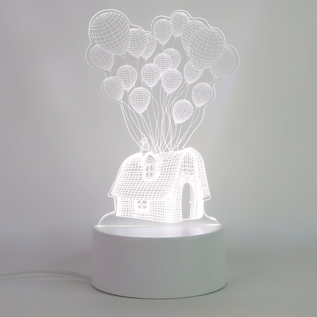 3D Illusion LED Night Lamp – House & Balloons Design Acrylic Table Light | USB Powered Decorative Lamp for Bedroom, Living Room & Kids Room