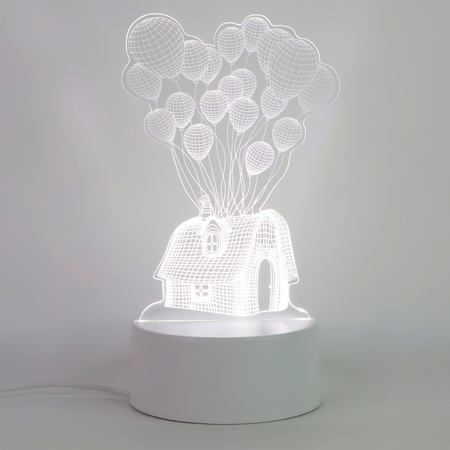 3D Illusion LED Night Lamp – House & Balloons Design Acrylic Table Light | USB Powered Decorative Lamp for Bedroom, Living Room & Kids Room