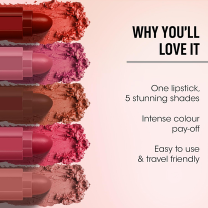 OG Beauty Sensational 5-in-1 Lipstick – Multi-Color Stick with Vitamin E – Long Lasting Matte & Creamy Finish – 7.5 GM – Travel-Friendly Lip Makeup