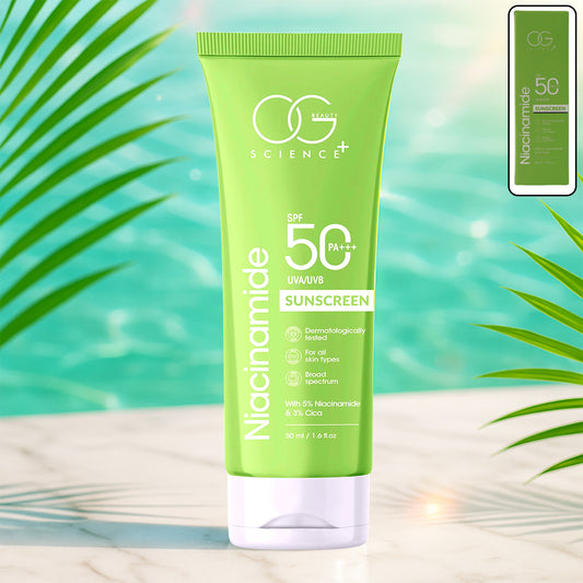 OG Beauty 50 ML Niacinamide Sunscreen SPF 50 PA+++ – Broad Spectrum UVA/UVB Protection, Dermatologically Tested Sun Cream for All Skin Types