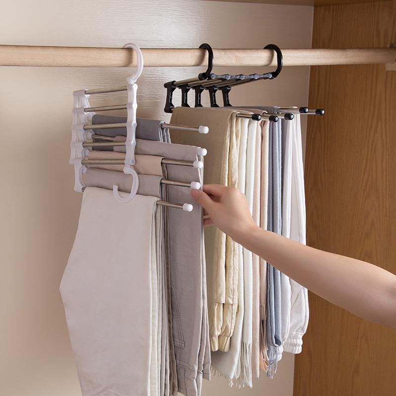 Adjustable 5-in-1 Trouser & Pants Hanger Organizer – Space-Saving Stainless Steel Multi-Layer Closet Hanger