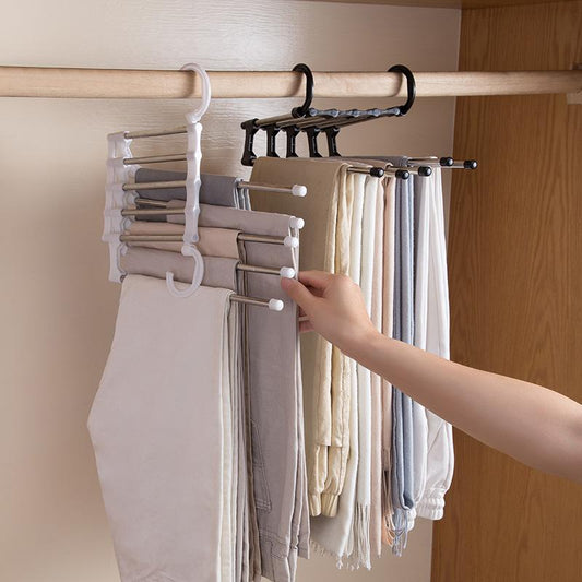Adjustable 5-in-1 Trouser & Pants Hanger Organizer – Space-Saving Stainless Steel Multi-Layer Closet Hanger