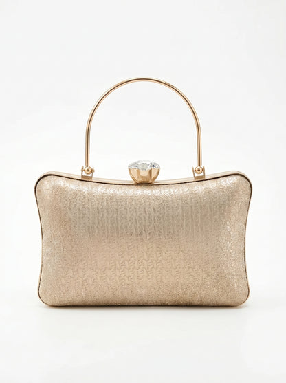 Champagne Glow Luxe Evening Clutch Bag for Women | Shimmer Party Clutch with Crystal Clasp