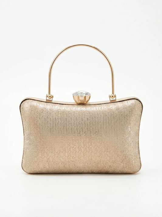 Champagne Glow Luxe Evening Clutch Bag for Women | Shimmer Party Clutch with Crystal Clasp